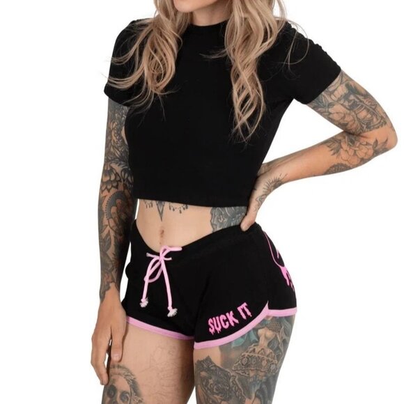 Hot Shorts: Suck it! Vampire Lips Pink/Black *NWT* - Picture 1 of 5